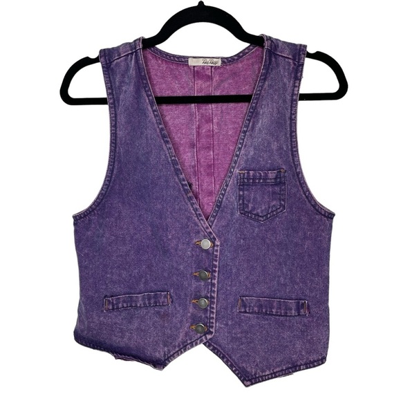 Vintage 00’s BeBop Purple Acid Wash Denim Vest Large - Picture 1 of 11